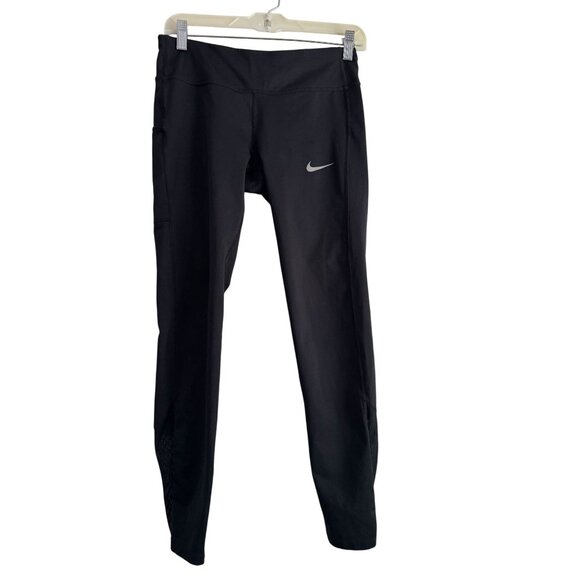 Nike Dri-Fit Black Activewear Leggings L Polyester/Spandex Mesh Panels Womens - Picture 1 of 12